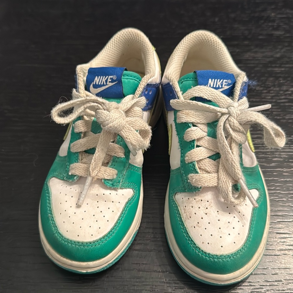 Nike Dunk Low Stadium Blue White Green Boys Size 11C Athletic Shoes Sneakers
